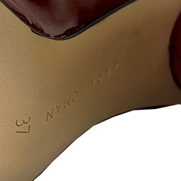 NEW Zara Red Wine Faux Patent Leather Round High Heel Ankle Boots Booties - Picture 11 of 12